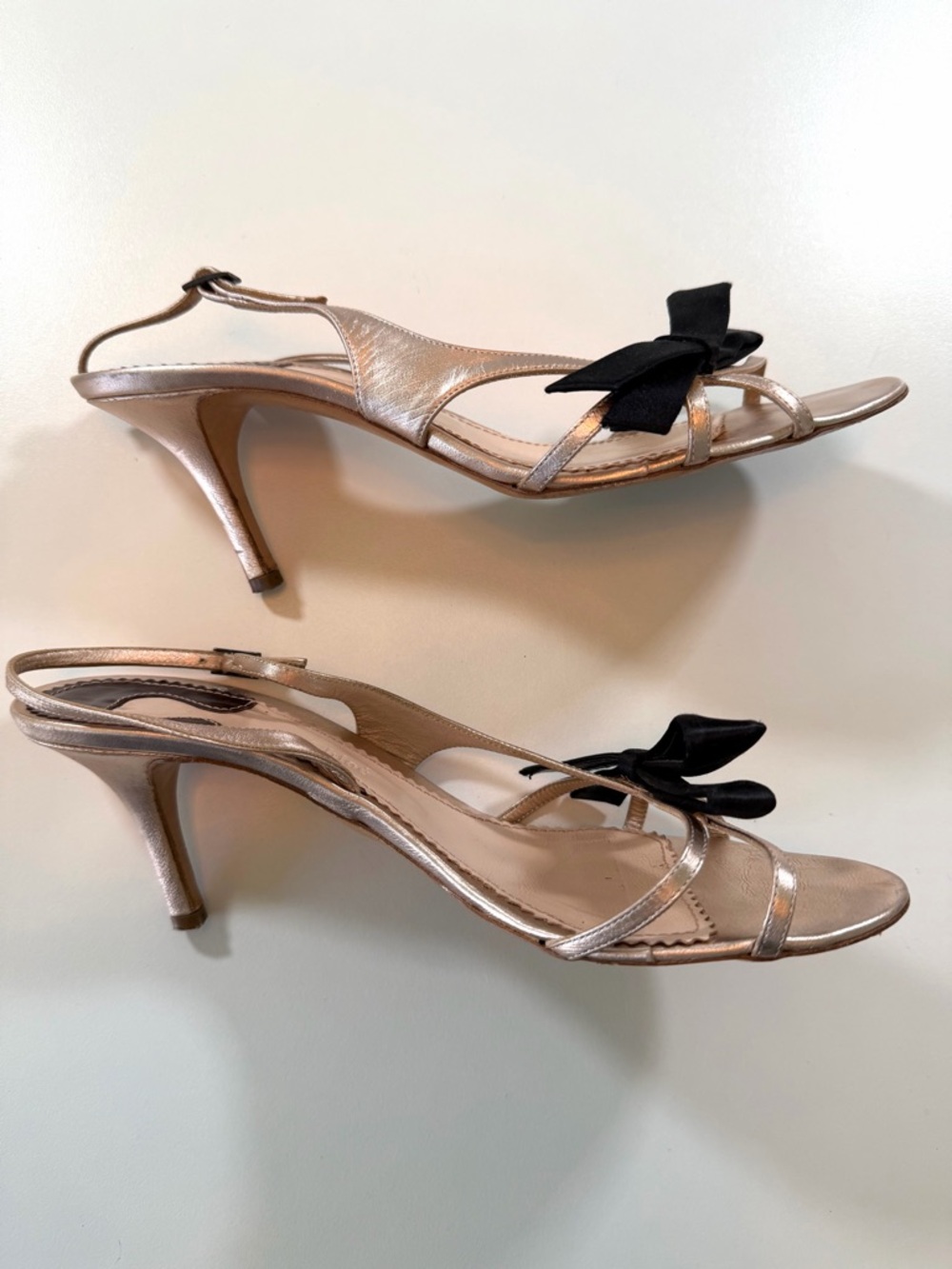 Chloé Rose Gold Leather Bow Slingback Heels 37.5 Italy - Picture 7 of 17